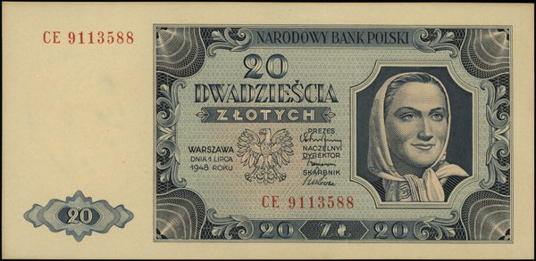 Bilety NBP emisji 1.07.1948 r.. 20 złotych, 1.07.1948