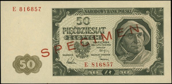 Bilety NBP emisji 1.07.1948 r.. 50 złotych, 1.07.1948