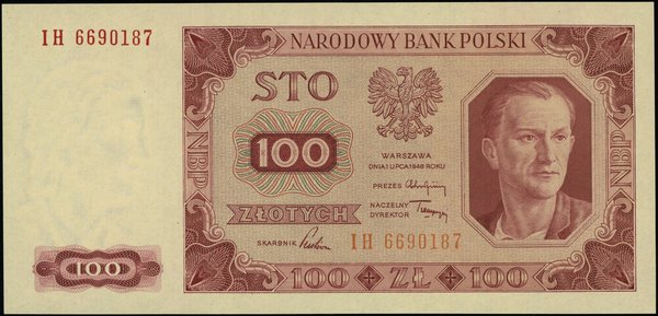 Bilety NBP emisji 1.07.1948 r.. 100 złotych, 1.07.1948