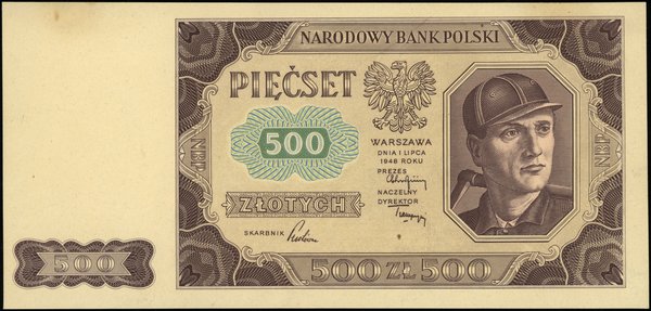 Bilety NBP emisji 1.07.1948 r.. 500 złotych, 1.07.1948