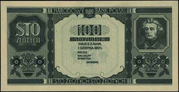 NBP, emisja projektowana 1.08.1957. 100 złotych, 1.08.1957