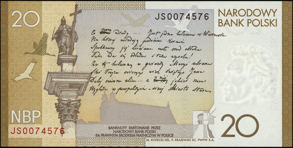 Banknoty kolekcjonerskie NBP. 20 złotych, 8.01.2009
