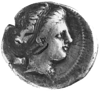 ITALIA- Neapol, (340-241 p.n.e.), didrachma, Aw: Głowa nimfy w diademie w prawo, Rw: Byk z twarzą brodategomężczyzny