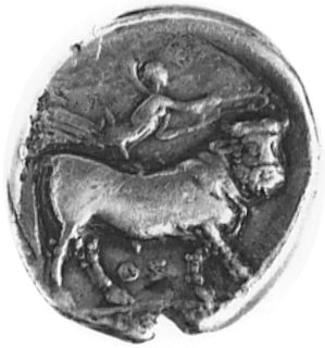 ITALIA- Neapol, (340-241 p.n.e.), didrachma, Aw: Głowa nimfy w diademie w prawo, Rw: Byk z twarzą brodategomężczyzny