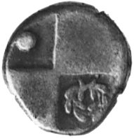 TRACJA- Cherronesos (prawdopodobnie to samo miejsce co późniejsza Kardia- 400-350 p.n.e.), AR-hemidrachma,Aw: Przednia część lwa z głową zwróconą do tyłu, Rw: Czteroczęściowy wklęsły kwadrat, w polu kula i kiść winogron,Sear 1603, BMC 3.18