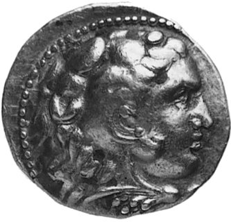 KRÓLESTWO MACEDONII- Aleksander III Wielki (336-323 p.n.e.), tetradrachma- mennica Ake (315/14 p.n.e.), Aw:Głowa młodego Heraklesa w skórze lwa, Rw: Zeus siedzący na tronie w lewo, w jednej ręce trzyma orła w drugiej berłoi napis: A§EEANĘPOY, z lewej strony napis fenicki YOAK HO i data, Sear 6723, 17.2 g.