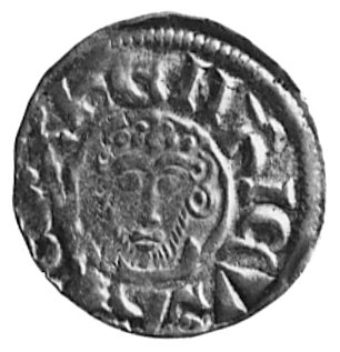 Henryk III (1216-1272), denar, Aw: Głowa w koronie na wprost i napis: HENRICVS...X, Rw: Podwójny krzyżz koniczynkami w polach między ramionami i napis: RAVF ON LVND (Londyn), Seaby 1357A (1355), 1,4 g.