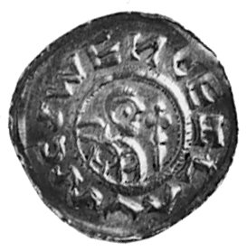 Brzetysław I (1037-1055), denar, Aw: Popiersie księcia, w otoku napis, Rw: Popiersie świętego Wacława, w otoku napis,Cach 322, 0.97 g.