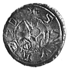 denar, Aw: j.w.. Rw: Rycerz walczący z lwem, w polu gałązka, Kop.7.I.-rr-, Gum.84, Str.40, 0.57 g.