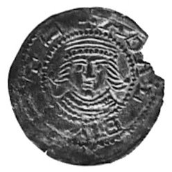 denar jednostronny: Głowa na wprost, w otoku napis: ADALBVSTI, Kop.l7.IV.4 -rr-, Gum.235, Str.l75b (podobny),0.15 g., piękny portret