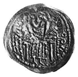 denar, Aw: Stojąca postać, po bokach dwie palmy, Rw: Anioł nad tęczą, Kop. 19.11 -r-, Gum.239, Str.50, 0.25 g.,wiadomo iż jest to moneta polska z XIII wieku, przypisywanie jej Przemysławowi I jest wątpliwe