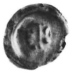 Dolny Śląsk, halerz brakteatowy (2. poł. XIII w.), Fbg 658 lecz mniejszy, 15 mm, 0.16 g., lakierowany