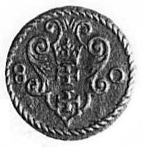 denar 1580, Gdańsk, Aw: Orzeł, Rw: Herb Gdańska, Kop.I.3 -rr-, Gum.786, T.4