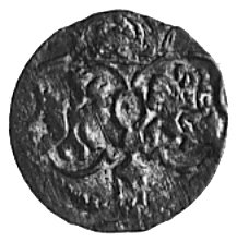 denar 1624, Łobżenica, Aw: Monogram, Rw: Tarcza herbowa, Kop.V.3a -rr-, Gum. 1495, T.6, moneta niezmiernierzadko spotykana w handlu