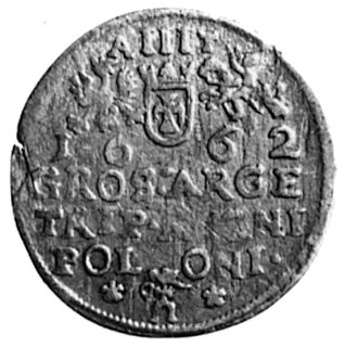 trojak 1662, Kraków, Aw: Popiersie i napis, Rw: Herby i napis, Kop.130.IV.2b -r-, Gum.1675