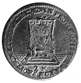 2 grosze 1742, Drezno, Aw: Król na koniu i napis, Rw: Tron i napis