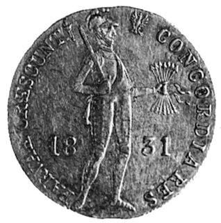 dukat 1831, Utrecht, Aw: Stojący rycerz i napis, Rw: Napis w ozdobnej ramce, Plage 269, Fr.114(43)