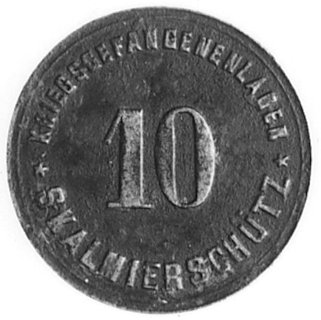 zestaw 3 monet z obozu jenieckiego w Skalmierzycach (woj. Poznańskie) o nominałach 1, żelazo 18.6 mm, 2, żelazo20.2 mm i 10, żelazo 23.7 mm, Menzel 12558, rzadko spotykane w handlu