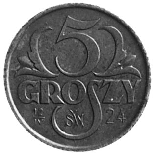 5 groszy jak moneta obiegowa, na rewersie data 12.IV.24 i inicjały SW, mosiądz 20.0 mm, 3.50 g., wybito 500 sztuk