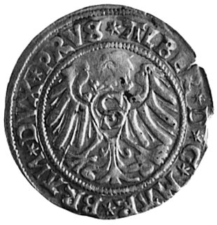 grosz 1529, Królewiec, Aw: Popiersie Albrechta i napis, Rw: Orzeł i napis, Kop.I.1 -RR-, jeden z najrzadszych groszyAlbrechta