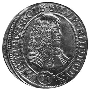 6 krajcarów 1674, Oleśnica, Aw: Popiersie Sylwiusza Fryderyka i napis, Rw: Orzeł dolnośląski i napis, Kop.428.1.1,FbSg.2295
