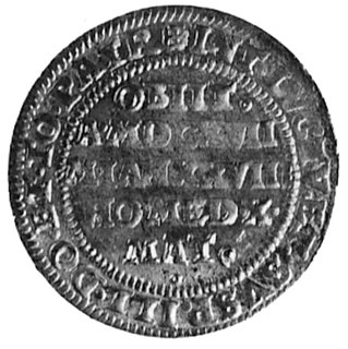 1/8 talara 1617, Oleśnica, Aw: Popiersie Karola II i napis, Rw: Pamiątkowe napisy, Kop.391,1 -RR-, FbSg.2213,moneta wybita z okazji śmierci Karola II