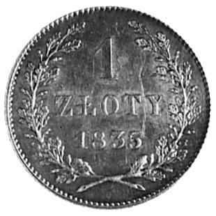 1 złoty 1835, Wiedeń, Aw: Herb Krakowa i napis, Rw: Nominał w wieńcu, Plage 294, dobry stan zachowania