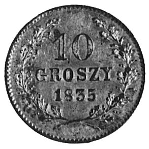10 groszy 1835, Wiedeń, Aw: Herb Krakowa i napis, Rw: Nominał w wieńcu, Plage 295, rzadka w tym staniezachowania