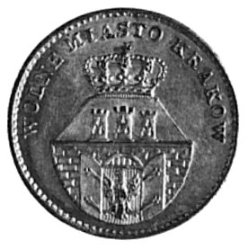 5 groszy 1835, Wiedeń, Aw: Herb Krakowa i napis,
