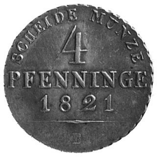 Prusy, 4 fenigi 1821 B (Wrocław), AKS 32, rzadka