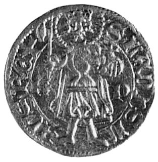 Ładysław V (1453-1457), dukat b.d.. Aw: Postać św. Ładysława i napis, Rw: Tarcza herbowa i napis, Fr.10