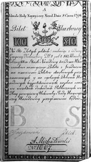 100 złotych 8.06.1794, seria A nr 1667, Pick A5, jeden róg banknotu niepełny