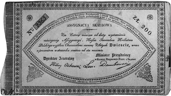 asygnata skarbowa na 200 złotych 2.09.1831, podpisy: Ostrowski, Dembowski, nr 2363, Pick A18A, papier ze znakamiwodnymi