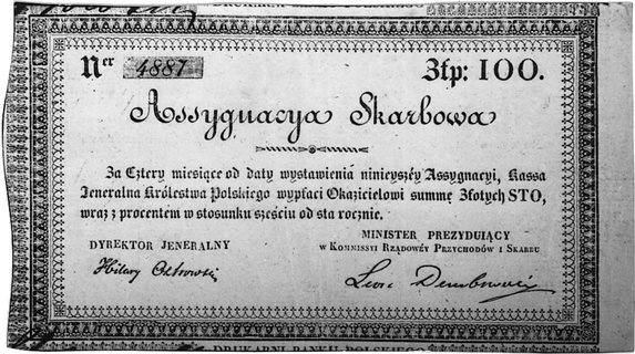 asygnata skarbowa na 100 złotych 2.09.1831, podp
