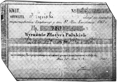 kwit na obywatela Kryńskiego nr 2300 z rozporządzenia z dnia 8 kwietnia 1863 na sumę 680 złotych, wpłata z dnia20.VI.1863