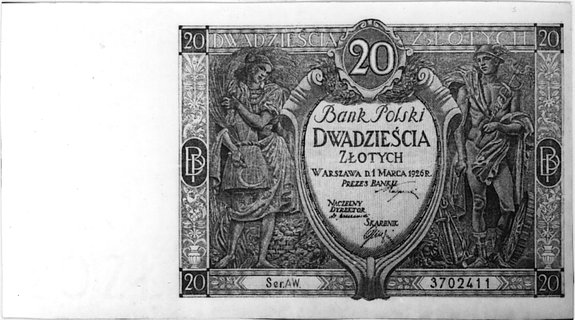 20 złotych 1.03.1926, seria AW 3702411, Pick 65, konserwowany