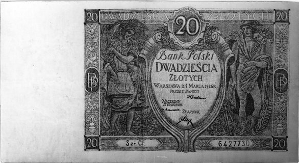 20 złotych 1.03.1926, podpis prezesa Banku Władysława Wróblewskiego, seria CF 6427730, Pick 65, bardzo rzadki, pokonserwacji