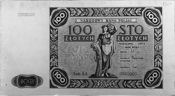 100 złotych 1.07.1948, seria AA 0000000, Pick 13