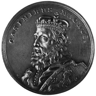 medal Holzhaeussera ze świty królewskiej- Kazimierz Wielki, Aw: Popiersie króla i napis, Rw: Napis, Racz.599,H-Cz.3421 R3, srebro 45.0 mm, 37.0 g.