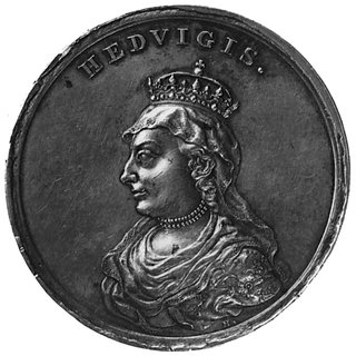 medal Holzhaeussera ze świty królewskiej- Jadwiga, Aw: Popiersie królowej i napis, Rw: Napis, Racz.601, H-Cz.3423R3, srebro 45.0 mm. 41,11 g., ładny stan zachowania