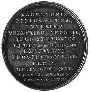 medal Holzhaeussera ze świty królewskiej- Kazimierz Jagiellończyk, Aw: Popiersie króla i napis, Rw: Napis, Racz.604,H-Cz.3426 R3, srebro 45.0 mm, 43.40 g.