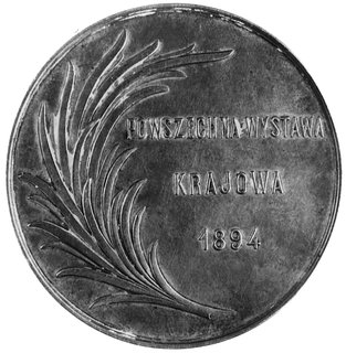 medal autorstwa Henri Eugene Nocq’a (medalier paryski), wybity w 1894 r. z okazji Powszechnej Wystawy weLwowie, Aw: Scena alegoryczna gloryfikująca pracę, Rw: Gałązka palmowa i napis: POWSZECHNA WYSTAWAKRAJOWA 1894, srebro 63.0 mm, 84.73 g., ładna stara patyna, na rancie maleńka punca A w kole