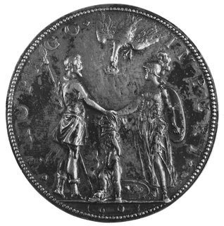 medal autorstwa Guillaume Dupré z okazji urodzin Delfina 1603 r. Aw: Popiersia Henryka IV i Marii Medycejskiej,Rw: Król i królowa zawierający sojusz, między nimi dziecko, nad nimi orzeł z korona w dziobie, w odcinku data 1603i wokół napis: PROPAGO IMPERI, Forrer tom 1 str.656, Hill 556, Slg. Löbbecke 2055, srebro 66.8 mm, 85.12 g., lany