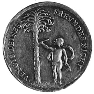 medalik b.d., nie sygnowany, prawdopodobnie koniec XVIII w., Aw: Dwie tarcze z imionami JONAT(HAN) i DAVID,nad którymi unoszą się dwie ręce splecione w uścisku, powyżej Oko Opatrzności
