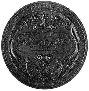 medal nie sygnowany wybity w 1888 r. z okazji międzynarodowej wystawy ogrodniczej w Kolonii, Aw: Widokterenów wystawowych, powyżej tarcze herbowe, poniżej pęki owoców