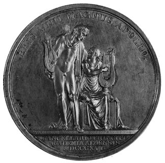 medal sygnowany THEODORVS COMES TOLSTOY INV ET FEC, wybity w 1816 r., Aw: Popiersie młodegoMikołaja jako księcia i napis wokoło, Rw: Stojący Apollo, obok siedząca Muza, oboje trzymają cyfry, powyżeji w odcinku napisy, srebro 57.8 mm, 75.23 g.