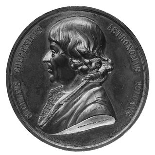 medal sygnowany THEOD. RYGIER SCVLPSIT JOANNES VAGNETTI FECIT FLORENTIAE ARTH. WOLYNSKIPVBLICAVIT M. FERRVCCI COMPOSIT, wybity w 1879 r. nakładem Muzeum Mikołaja Kopernika w Rzymie,Aw: Popiersie Kopernika w lewo i napis, Rw: Wielowierszowy napis łaciński , brąz 65.0 mm, 133.97 g., oryginalnepudełko