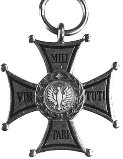 krzyż złoty Orderu Wojennego Virtuti Militari (IV klasa) bez wstążki, złoto, emaliowany 37.6 x 37.7 mm, 33.45 g.,wykonany w końcu lat 40-tych w Moskwie w złocie próby 960, typ nieznany w literaturze, prawdopodobnie popułkowniku Sierowie