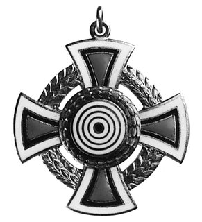 odznaka pamiątkowa zawodów strzeleckich, tombak, emalia 35.0 x 35.0 mm