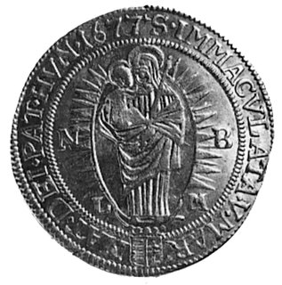 VI krajcarów 1677, Nagybanya, Aw: Popiersie, poniżej VI, w otoku napis, Rw: Madonna stojąca na półksiężycu,w polu litery N-B i L-M, w otoku napis, Her. 1254